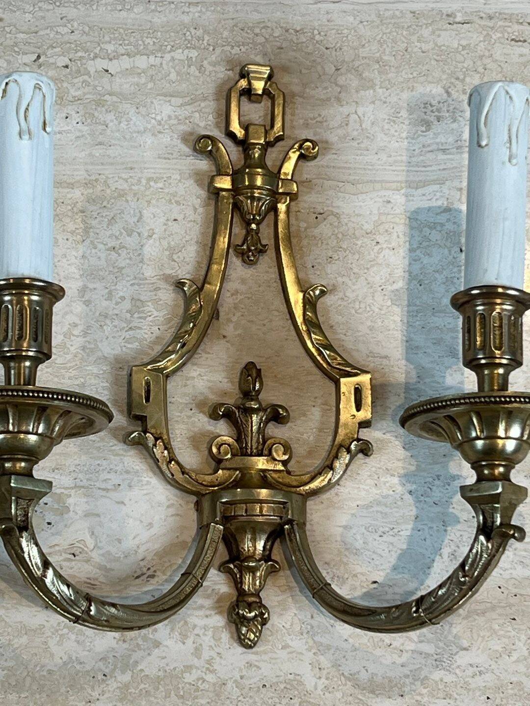 Pair of Bronze Wall Lights in Louis XVI Style by Lucien Gau