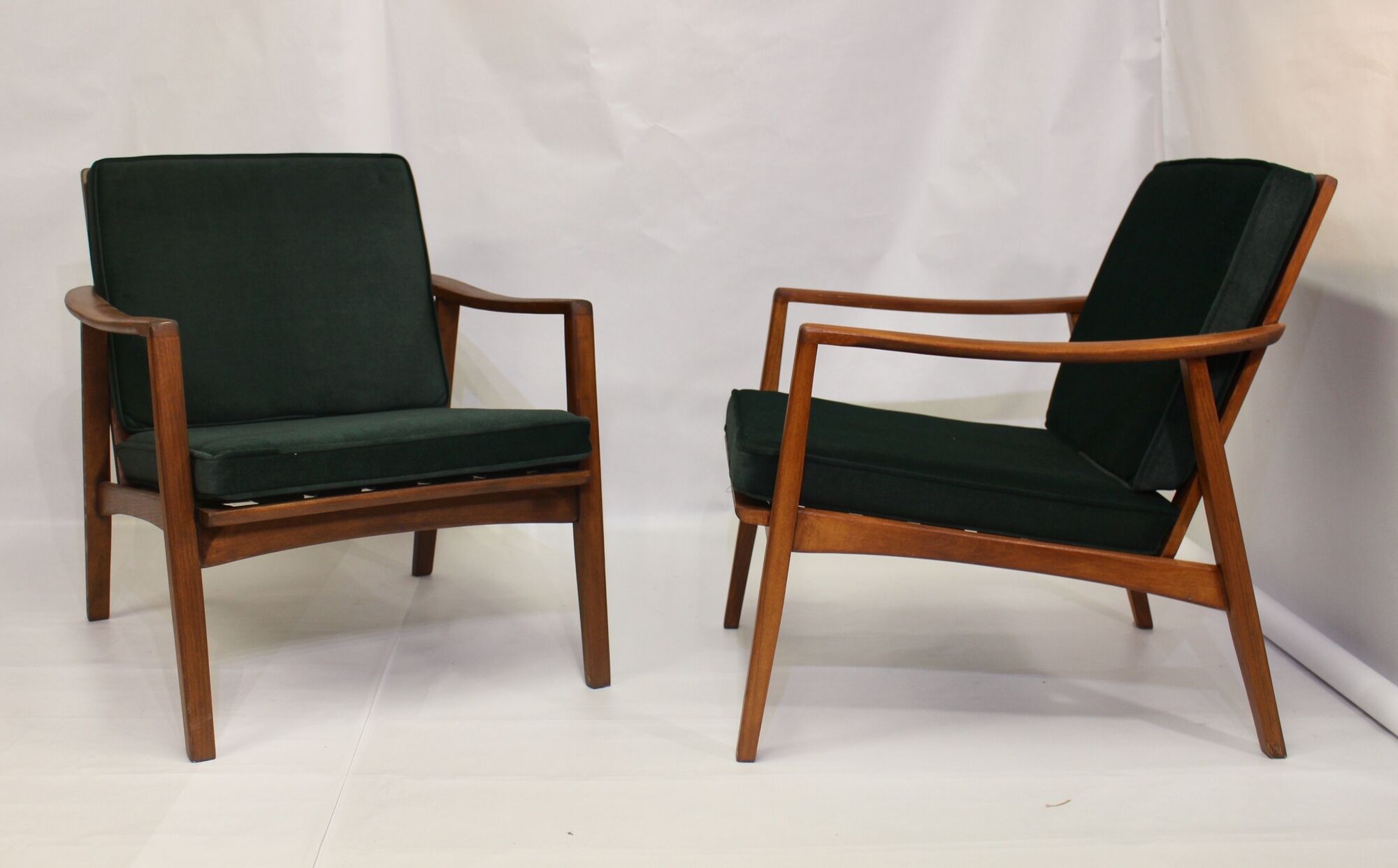 Pair of Scandinavian style armchairs, red velvet fir fabric 60s