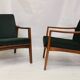 Pair of Scandinavian style armchairs, red velvet fir fabric 60s