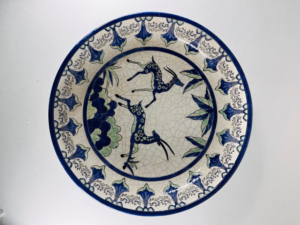 Grand plat vintage ceramic emaux keralouve style art deco dlg catteau