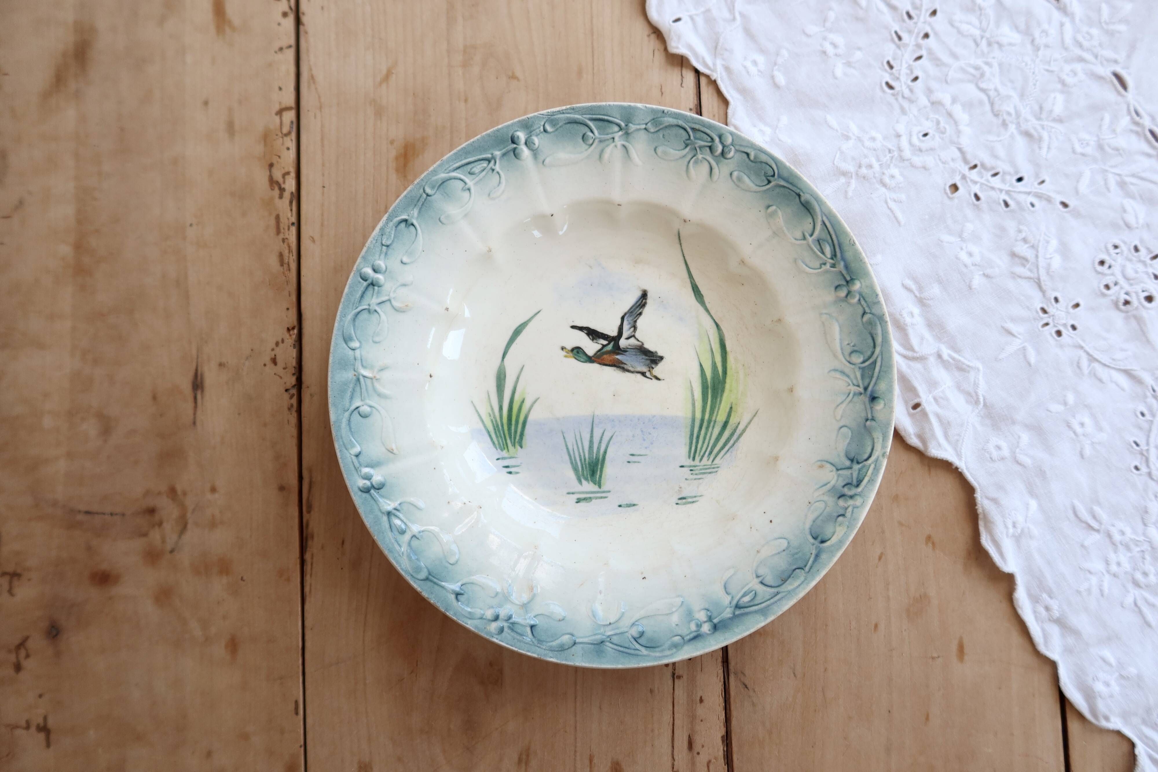 Vintage hollow plate Céranord Saint-Amand ironstone – Duck decoration