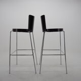 Midcentury chrome and wood bar stools by Ton, Czechoslovakia, 1980s
