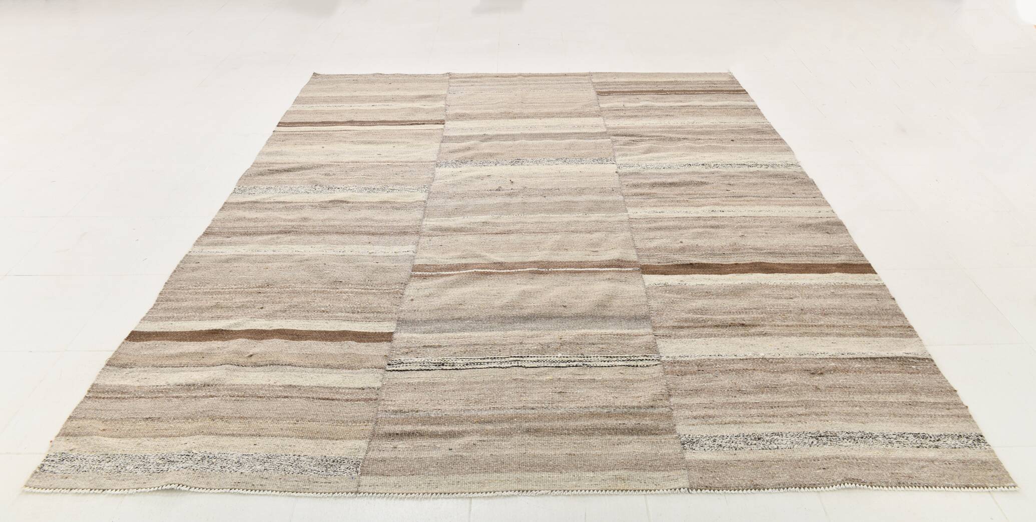 8x10 Kilim Brown & Cream Contemporary Kilim Rug, 233x293Cm