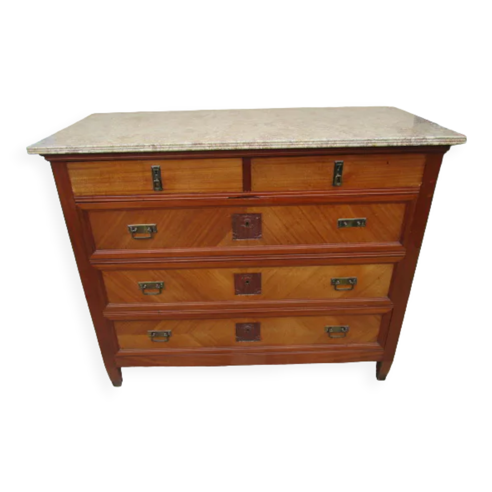 Low art-deco wood and marble chest of drawers