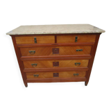 Low art-deco wood and marble chest of drawers