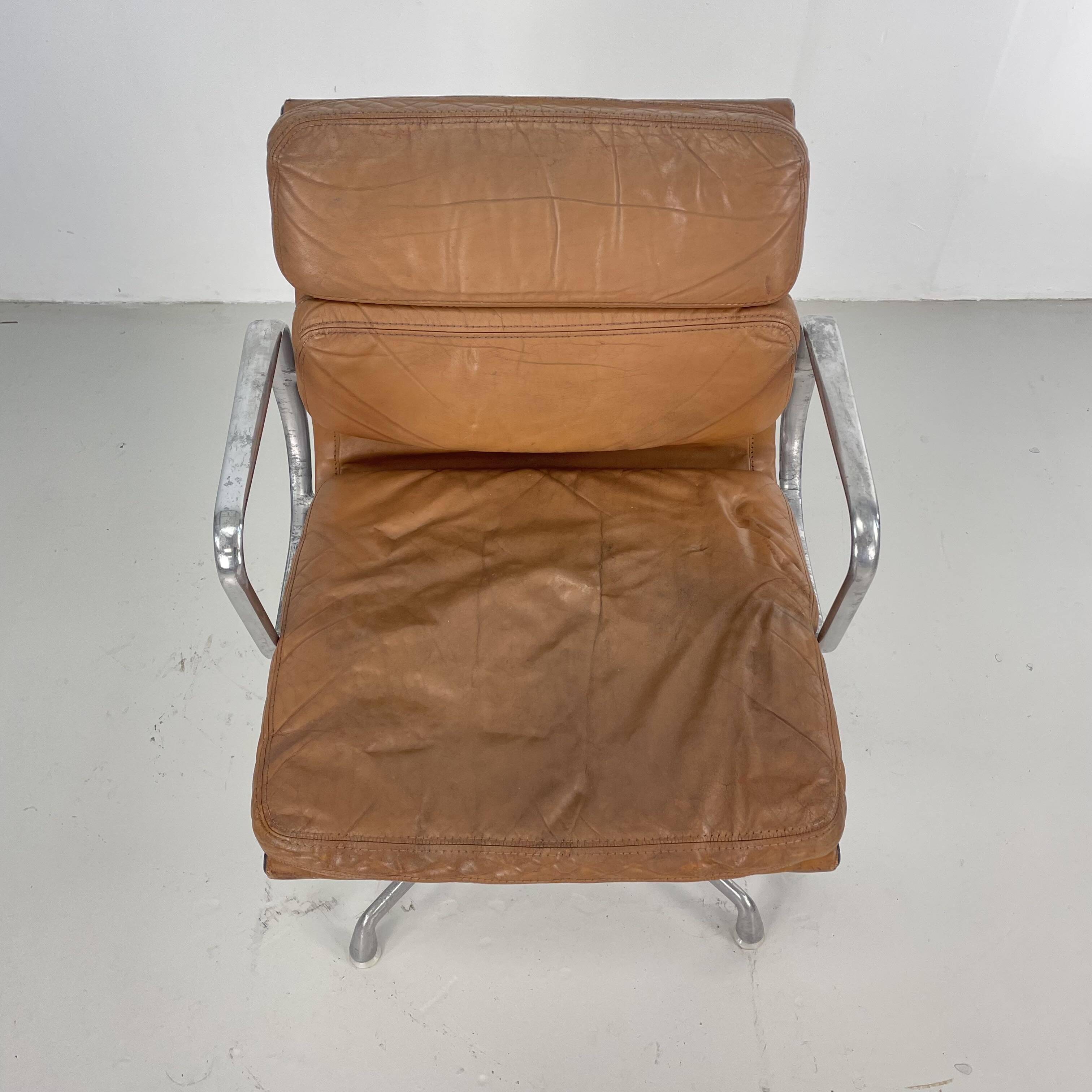 Eames Herman Miller tan / camel leather Soft Pad Group chair