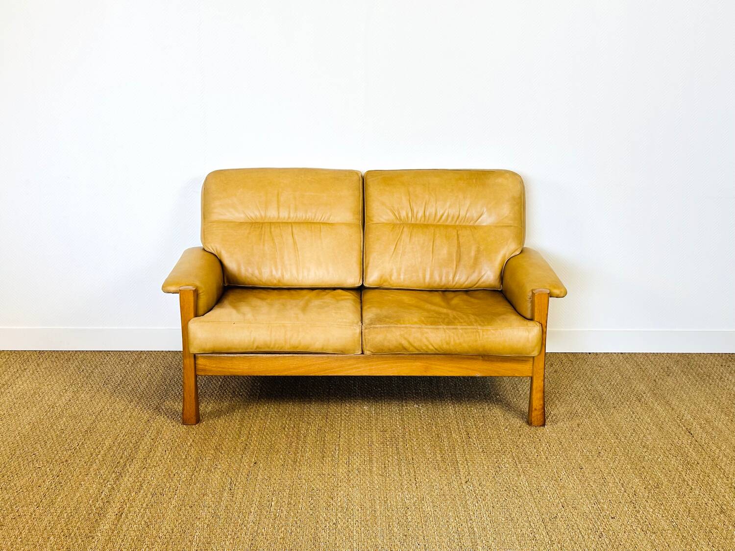 Salon complet en cuir camel 1960