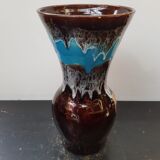 Old vase vallauris fady large model ceramic brown blue drips vintage