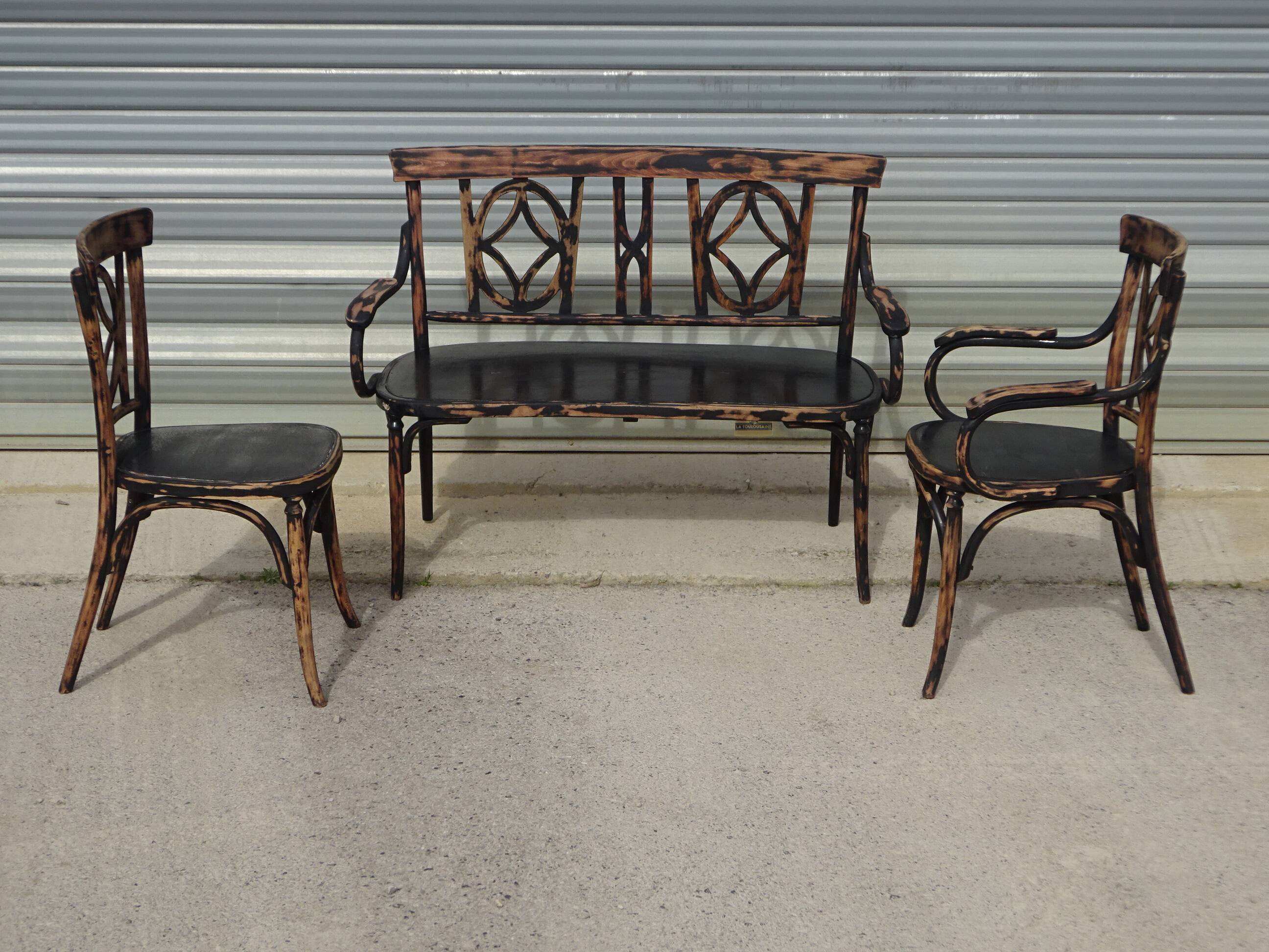 Salon Baumann, 1910, banquette, fauteuil et chaise bistrot