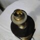 Large wood and brass table lamp stand on square base