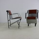 Eighties design set of two aluminium and steel Belgian design chairs