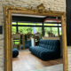 Fireplace mirror with pediment and pearl 178.5/151cm gold leaf, mercury
