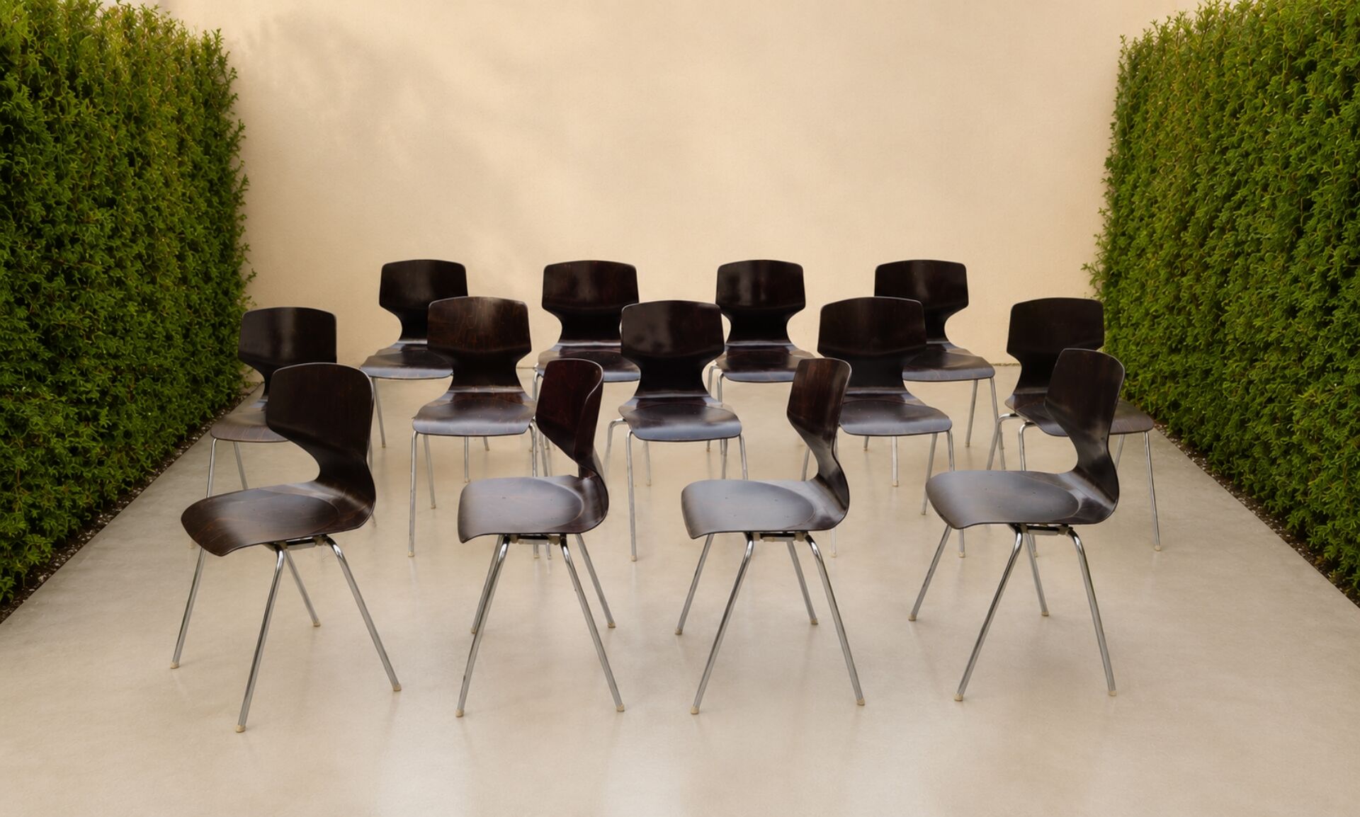 Lot of 12 Flötotto Pagwood design chairs from 1970.