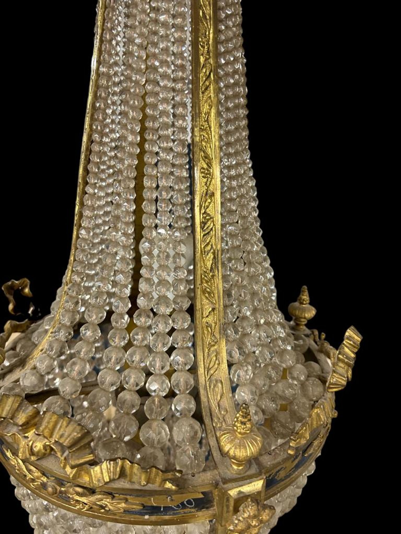 Hot air balloon chandelier in gilded bronze Louis XVI style of Napoleon III period
