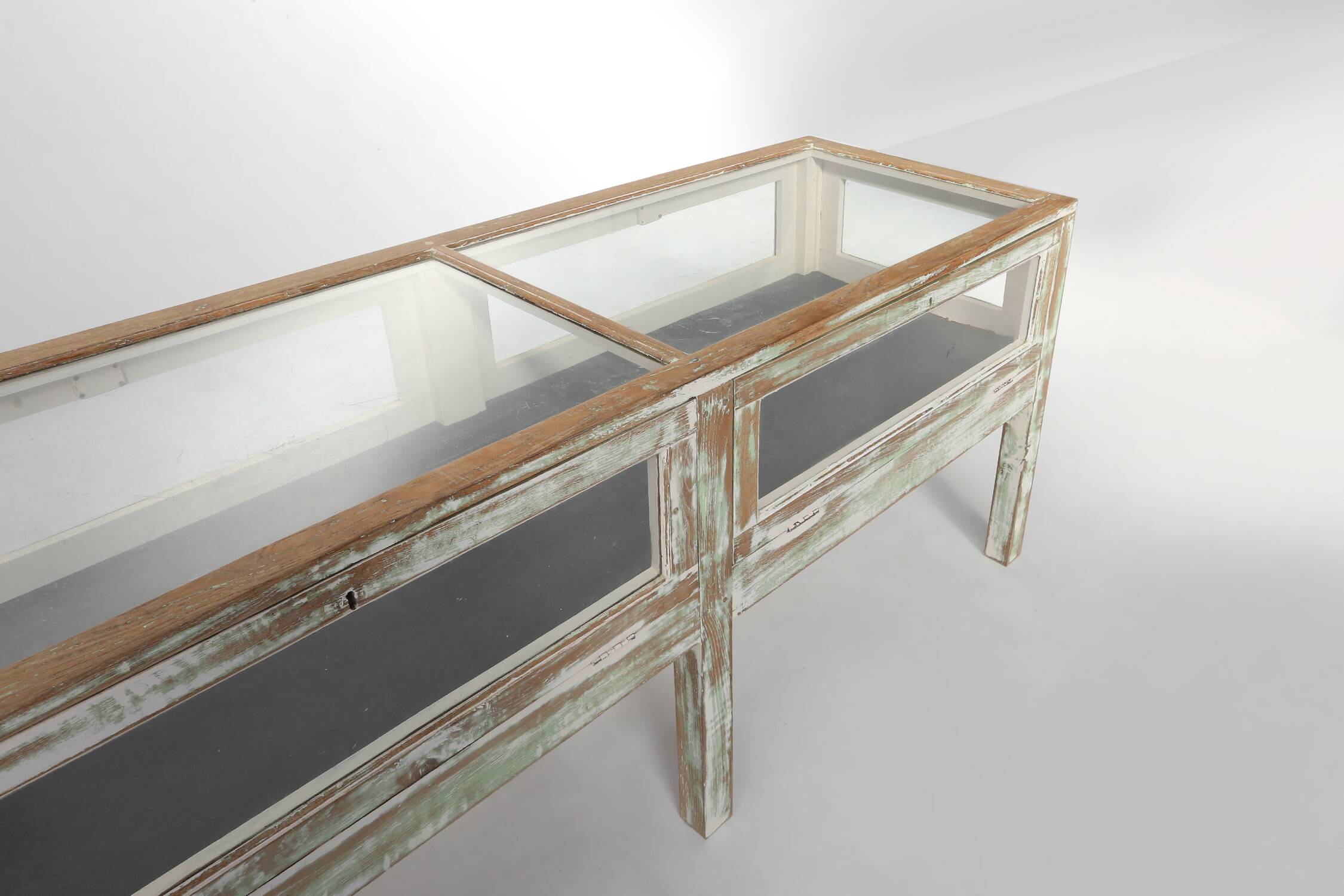 Beautiful patinated large rustic oak display case, France ca. 1900