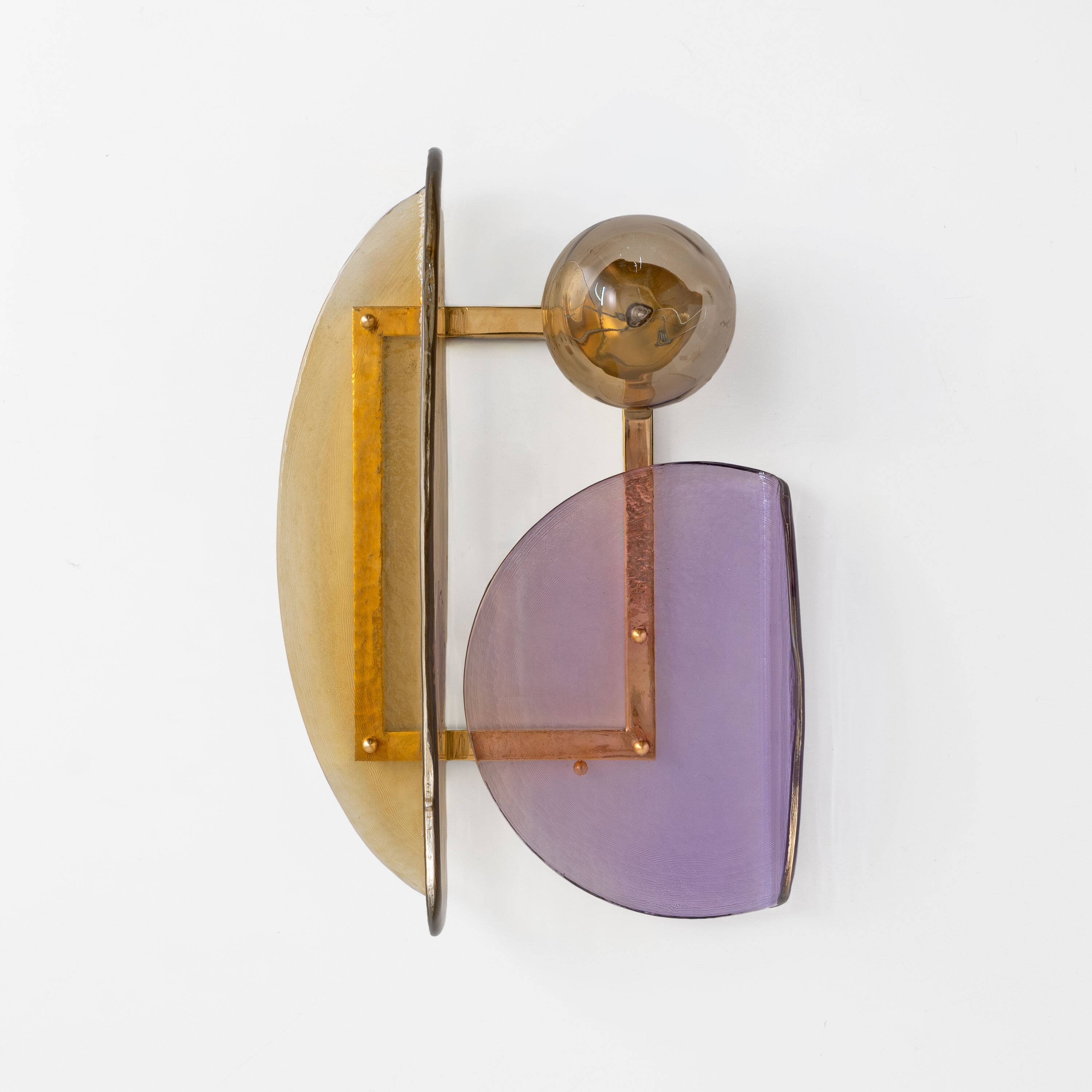 Architectural Pair of Sculptural Murano Glass and Brass Wall Sconces, Italy