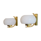 1970 brass and glass sconces pair