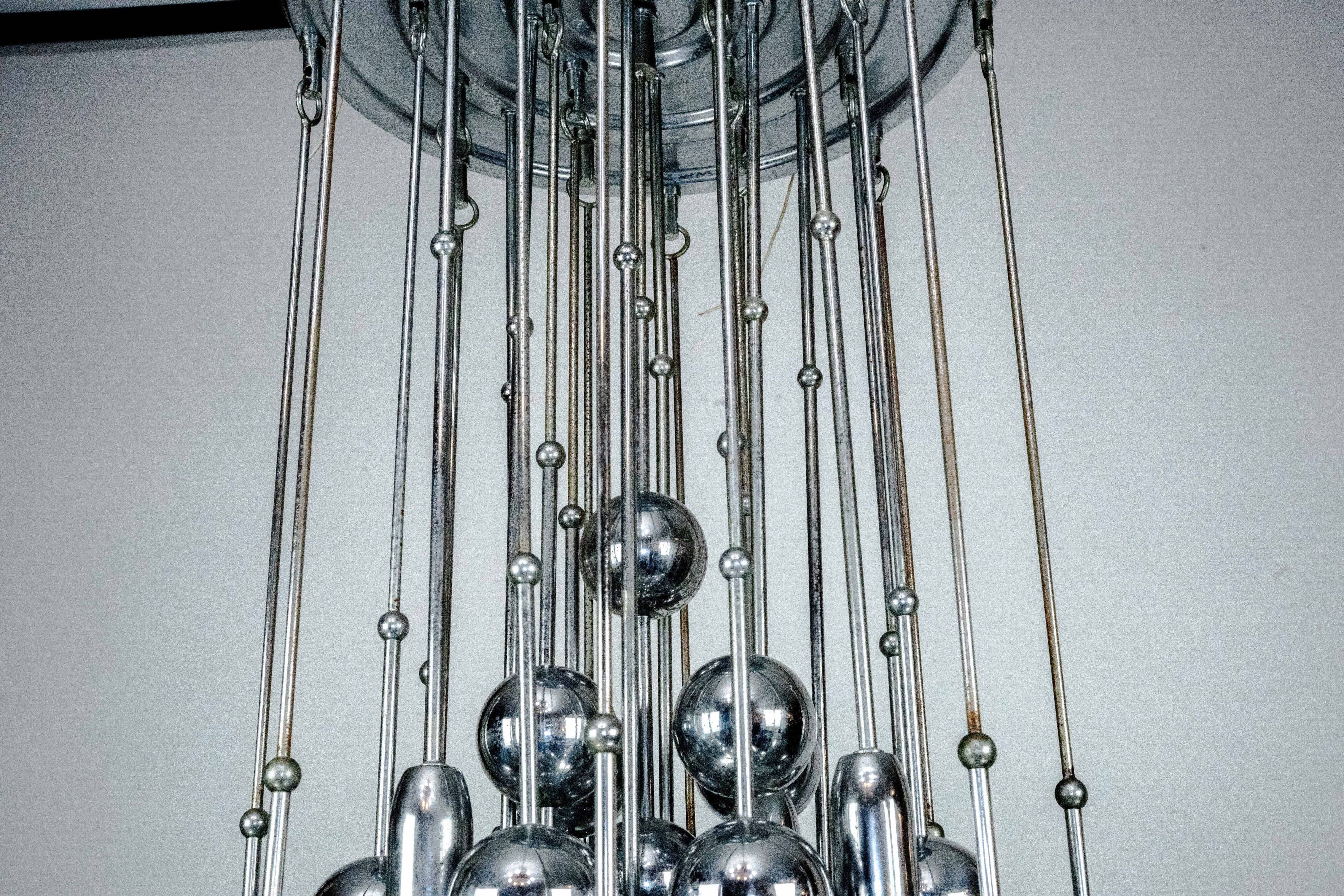 Italian Chrome Chandelier with Spherical Elements, 1970s
