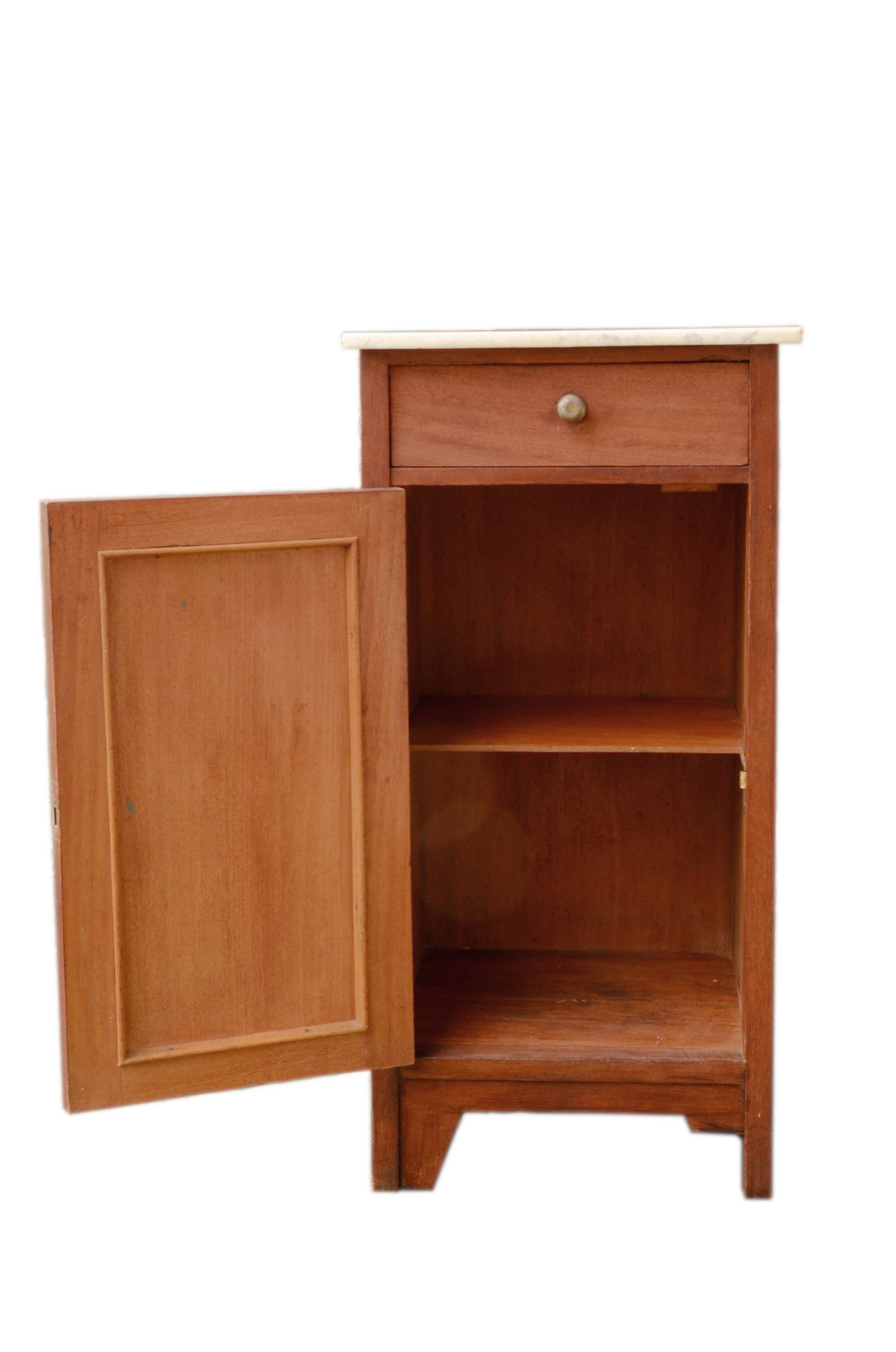 Solid wood confiturier, marquetry door, and marble top, 40x42x80cm.