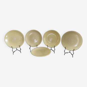 Set of 5 old Longchamp sunny yellow flat plates