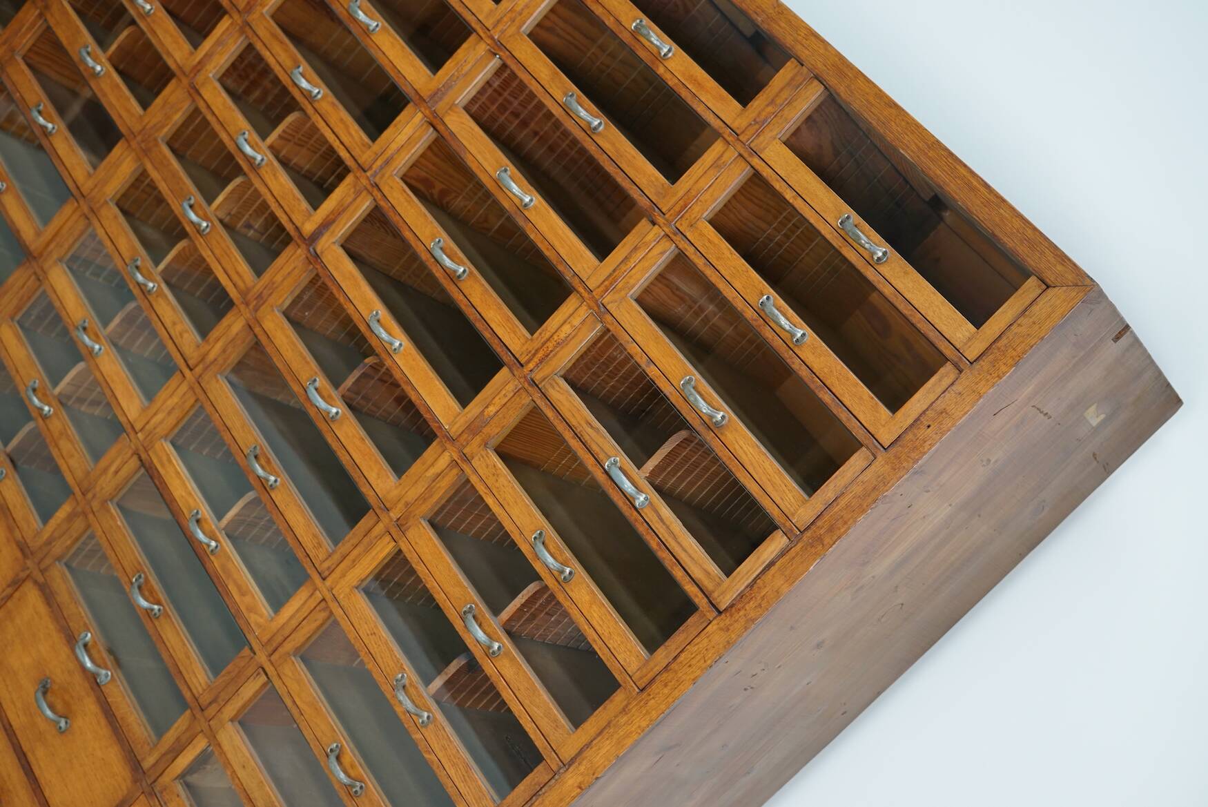 Large vintage German oak haberdashery shop cabinet, 1940s