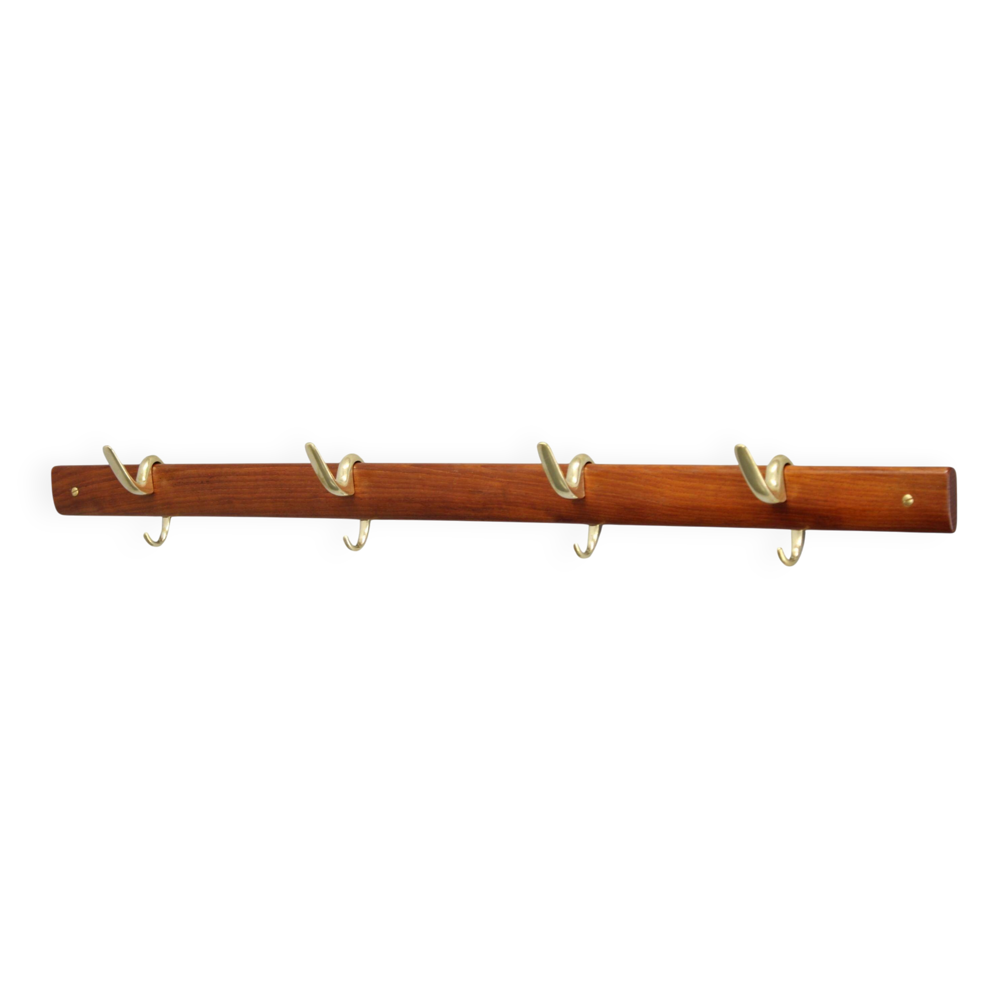 Brass and teak coat hanger by Carl Auböck for Illums Bolighus, Denmark, 1950s
