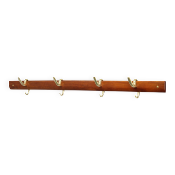 Brass and teak coat hanger by Carl Auböck for Illums Bolighus, Denmark, 1950s
