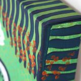 Modern abstract green, yellow, blue and white mixed media painting