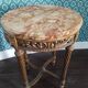 Antique Louis XVI style gueridon with veined marble, painted and patinated gilded wood.