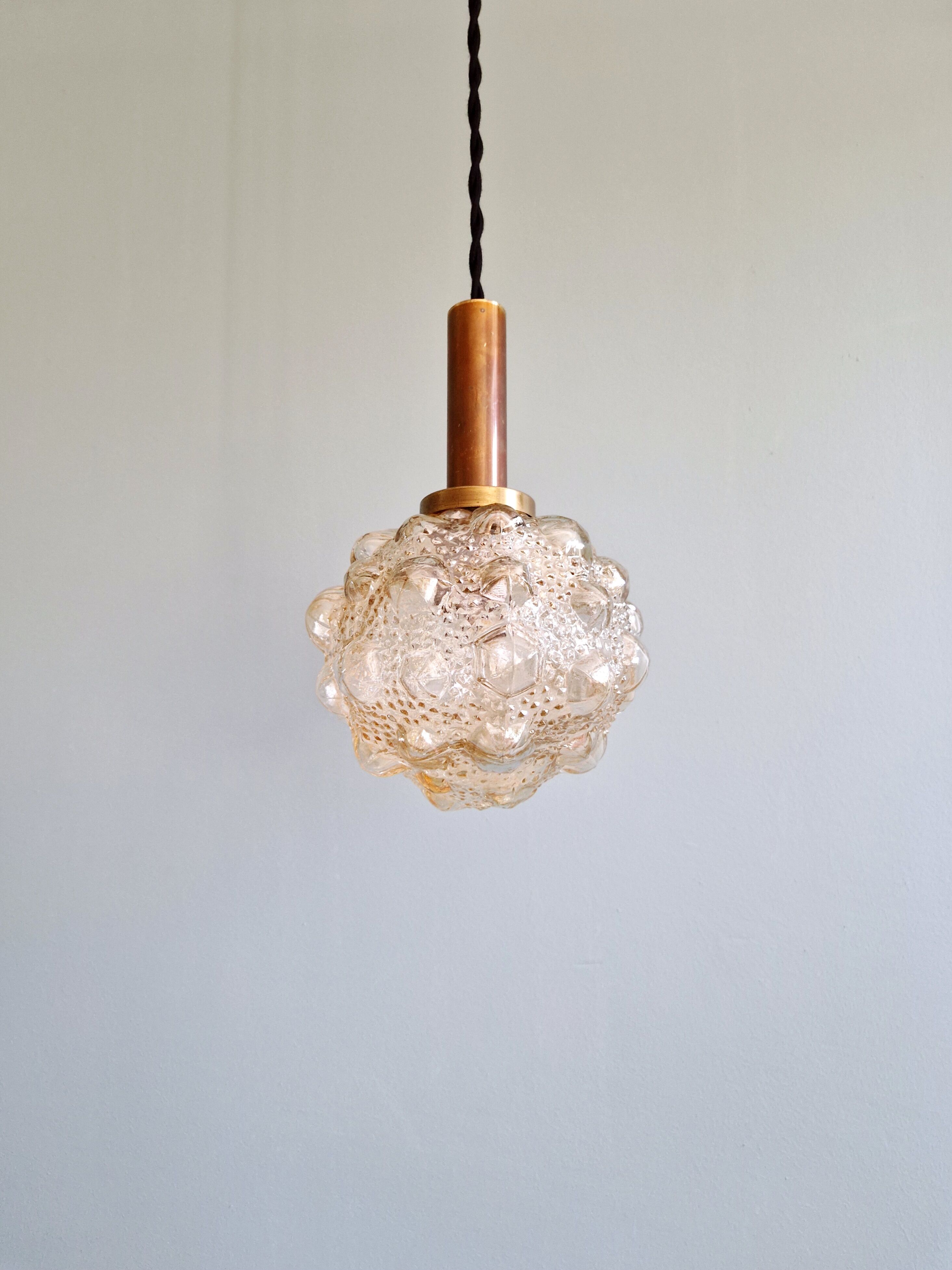 Amber bubble glass suspension trio, design H. Tynell, 1970