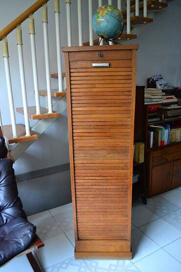 1950s curtain cabinet oak storage unit