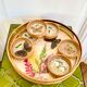 Bamboo butterfly tray and 6 vintage coasters