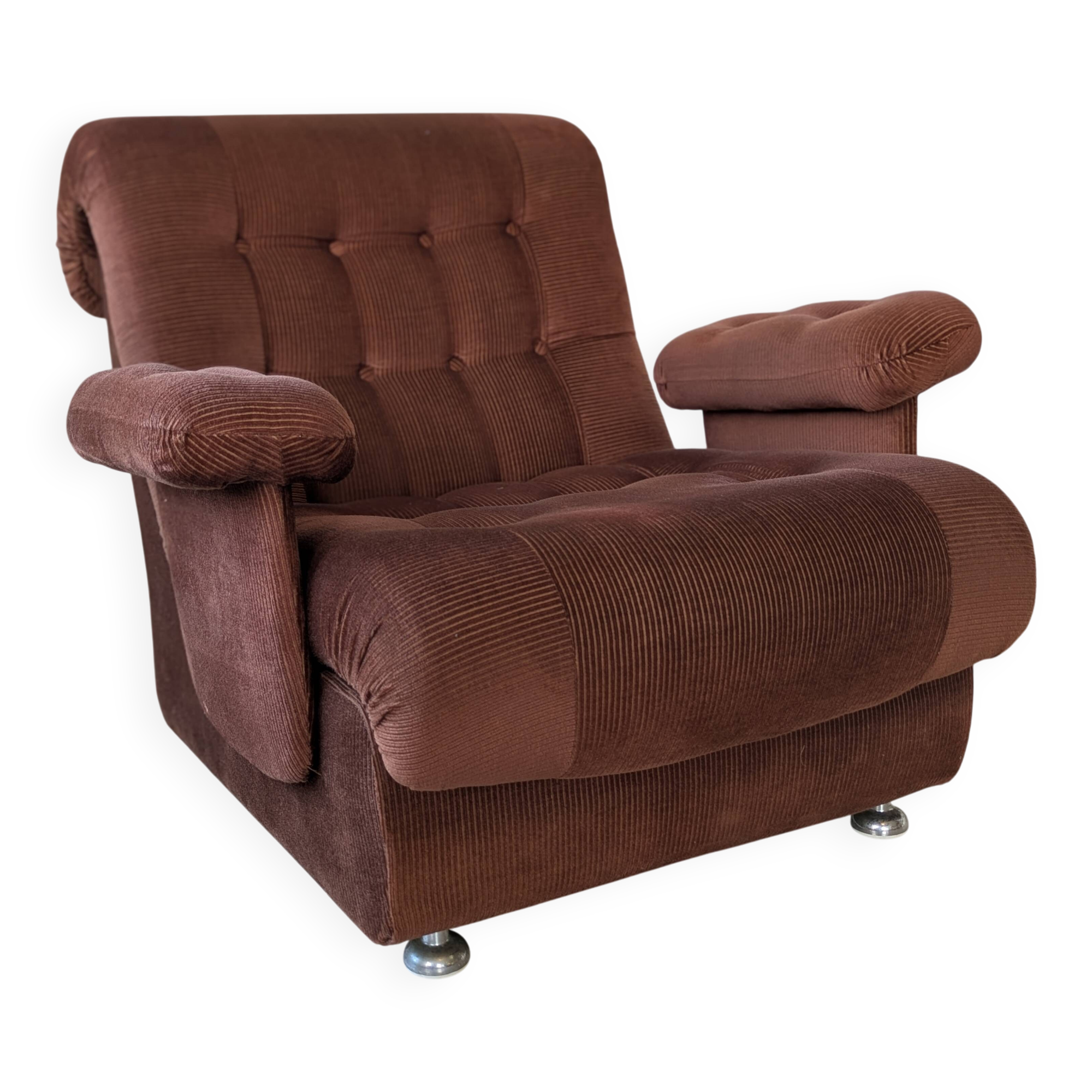 Fauteuil space age,en velours côtelé des années 70