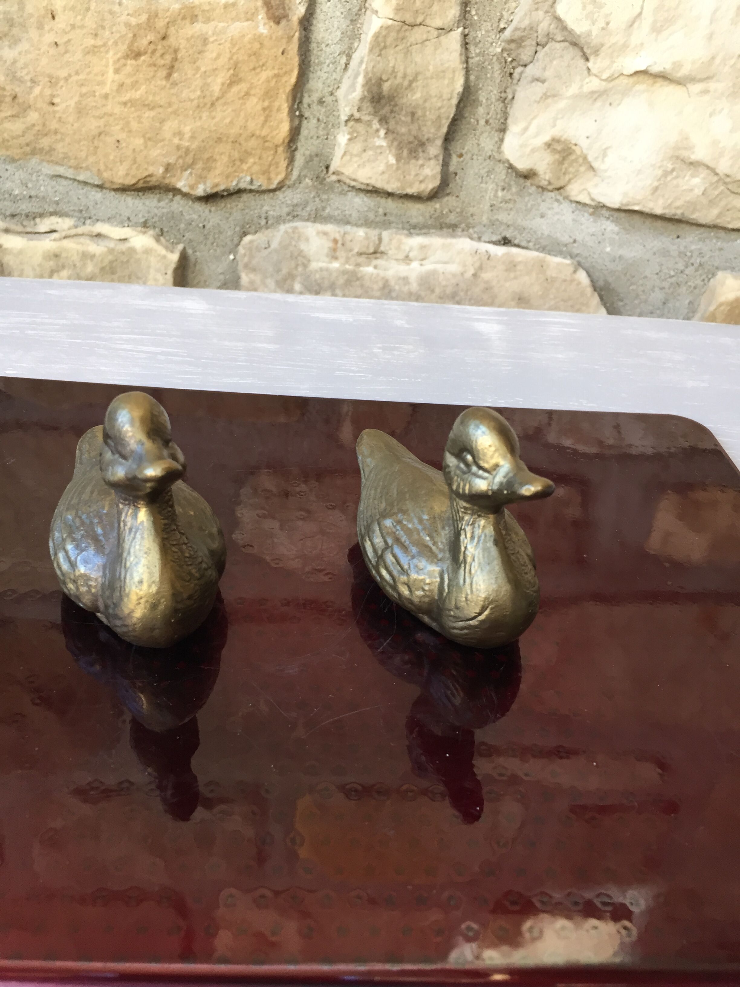 Pair of ducks brass paperweight