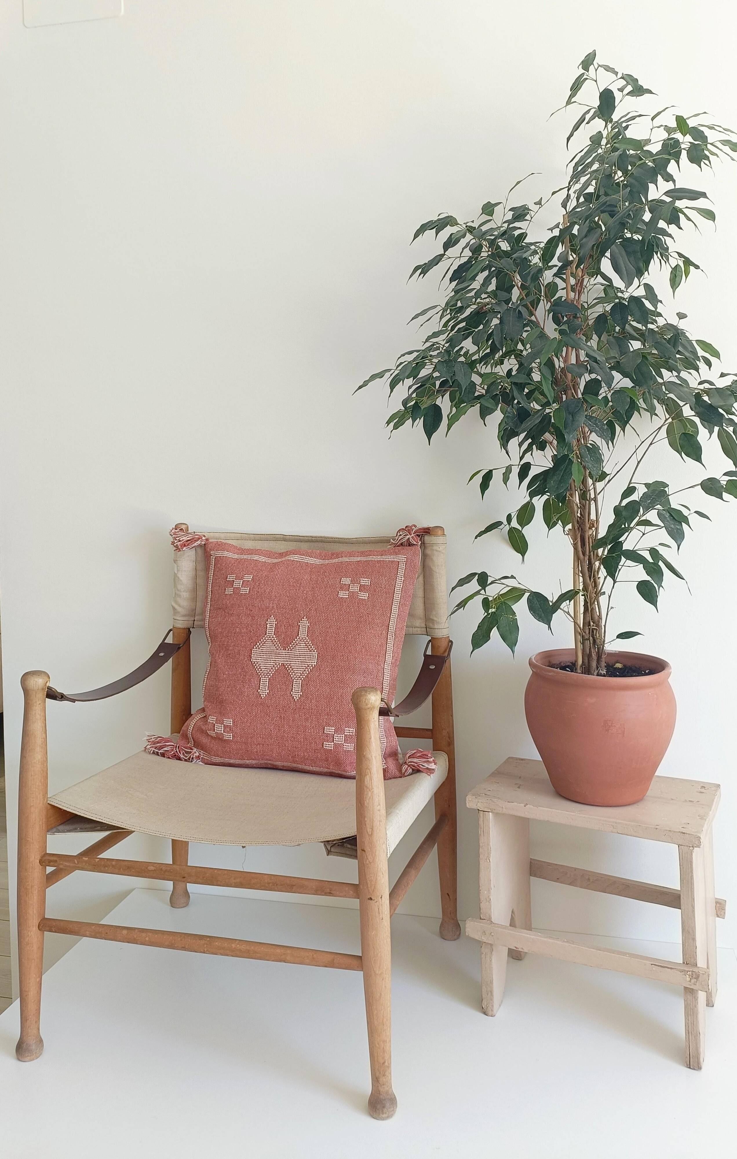 Coussin en lin marocain fait à la main, rose et crème, style mauresque, neuf