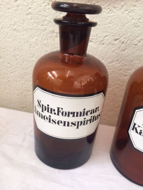 Lot of two bottles of apothecary, pharmacy collection, amber thick glass