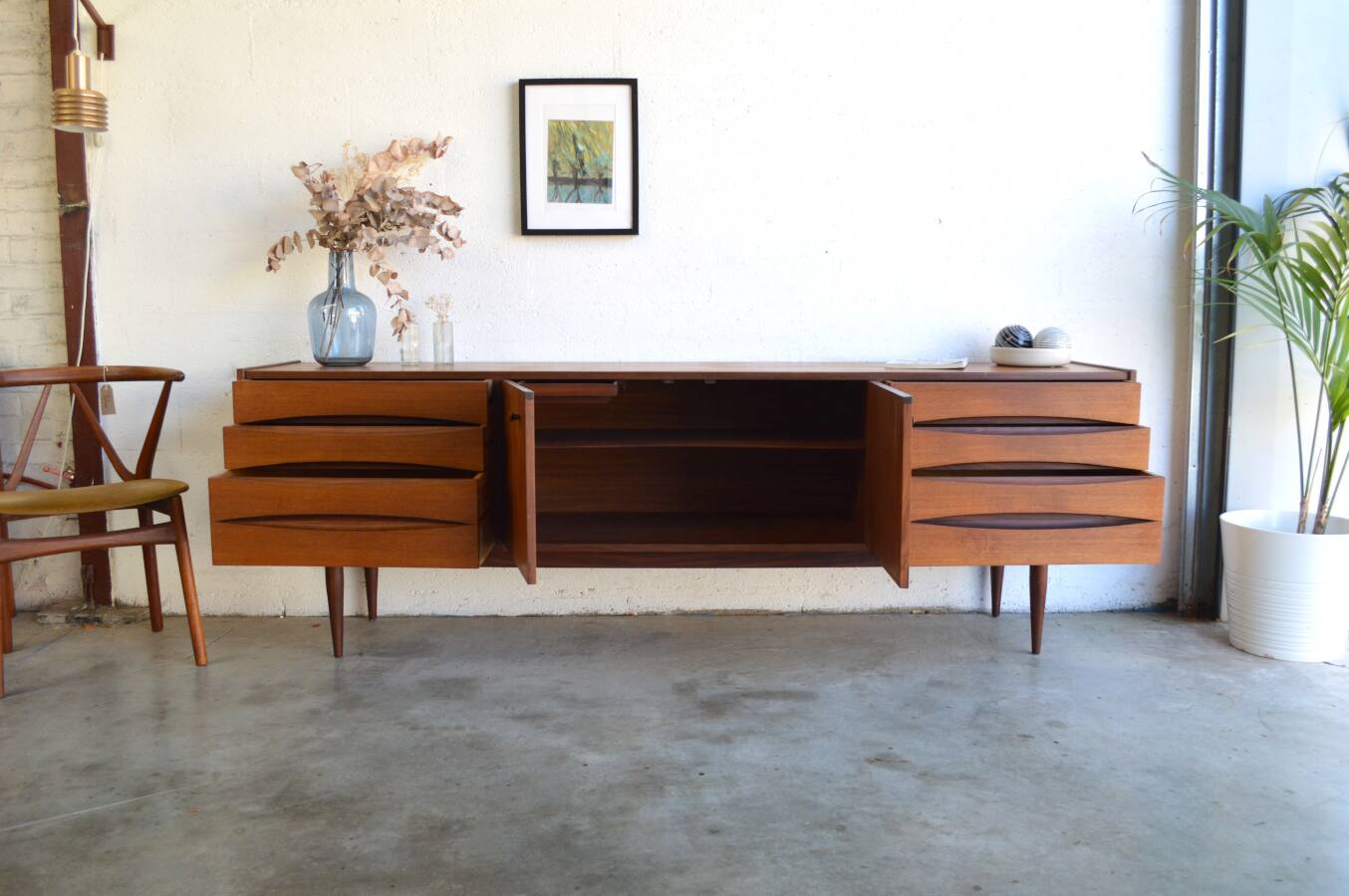 Symmetrical Danish teak sideboard 221cm
