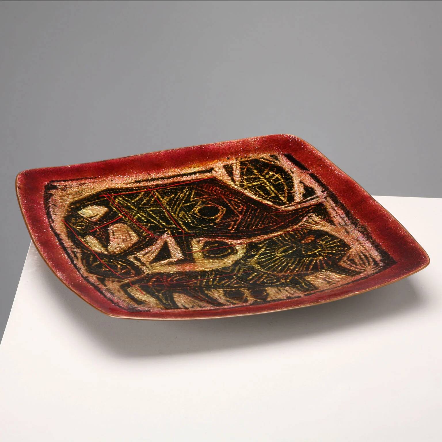 Vintage copper and enamel plate Studio Del Campo Turin 1950s