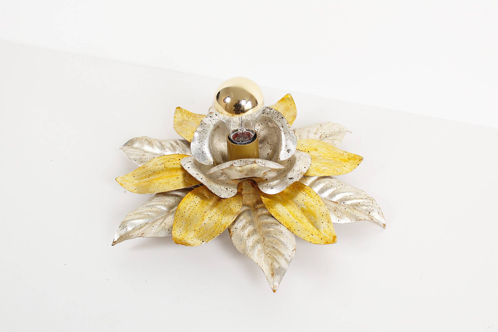 Wonderful gilded florentine flush mount lights, Italy 1970's