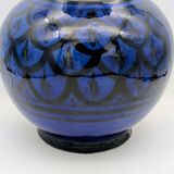 Large Baluster Vase in Safi Ceramic - Blue Black Geometric Design - Morocco