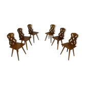 Lot de 6 chaises alsaciennes double cœur en chêne massif début 20 eme