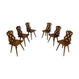 Lot de 6 chaises alsaciennes double cœur en chêne massif début 20 eme