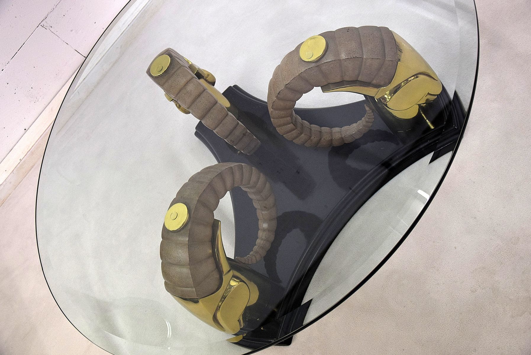 Table low hollywood regency vintage brass and glass