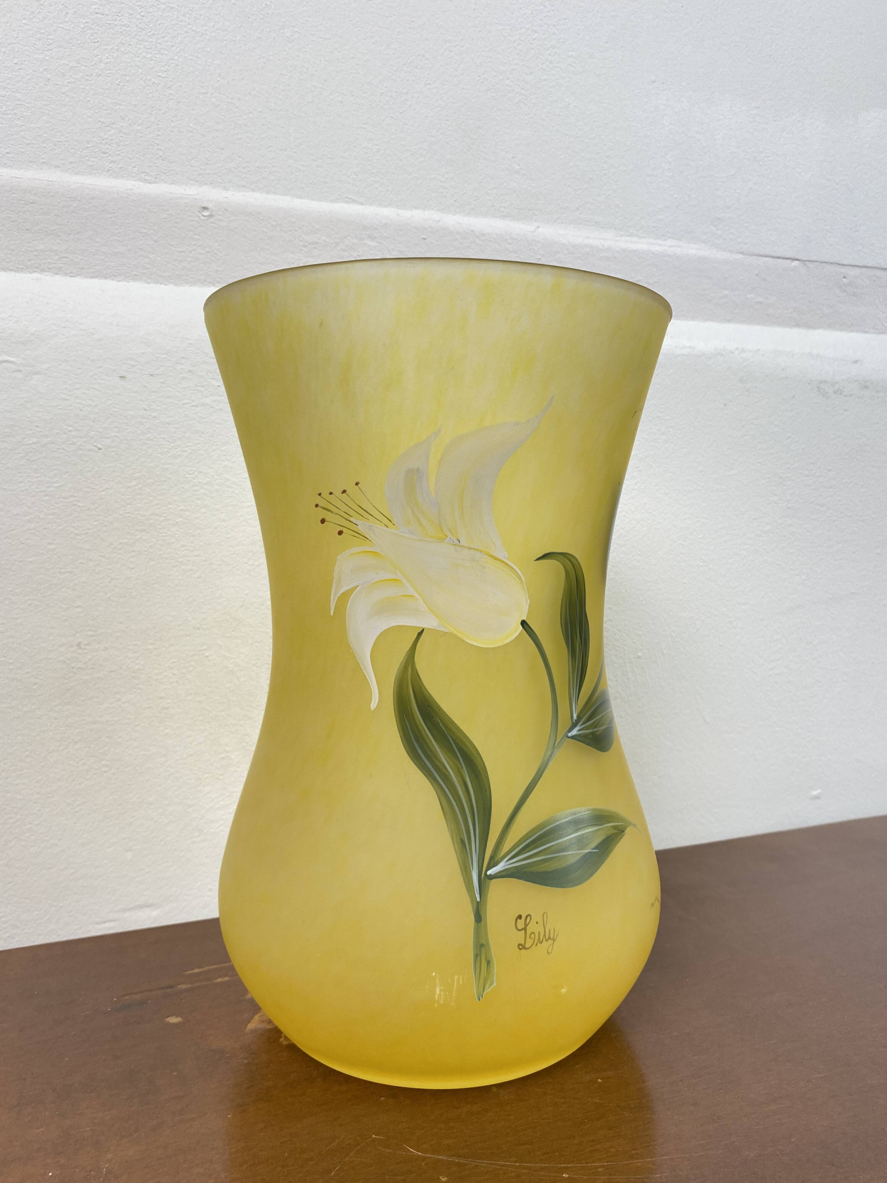 Yellow glass paste vase from the early 20th century signed Lily