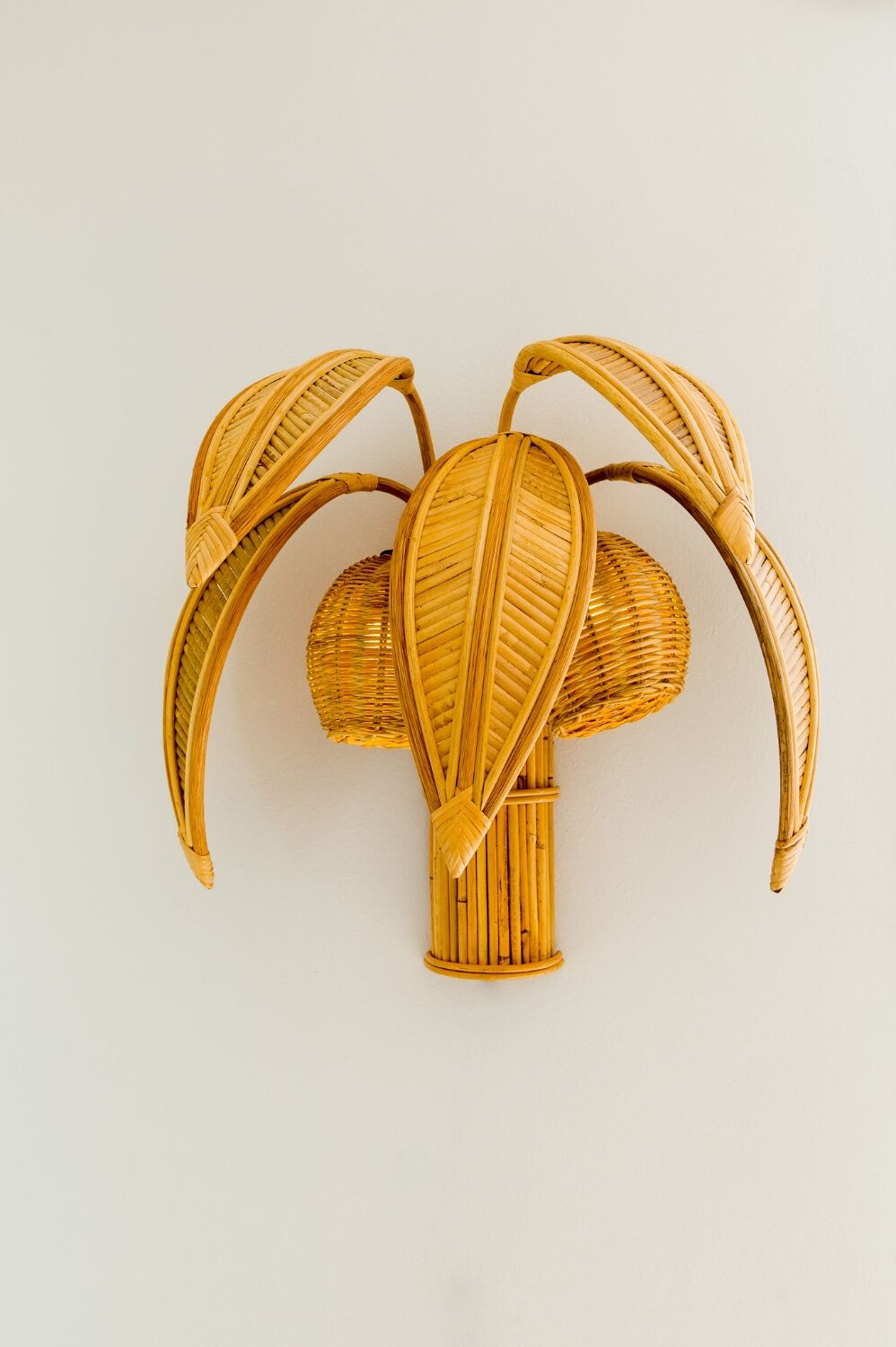 Pair of coconut / palm sconces in natural rattan