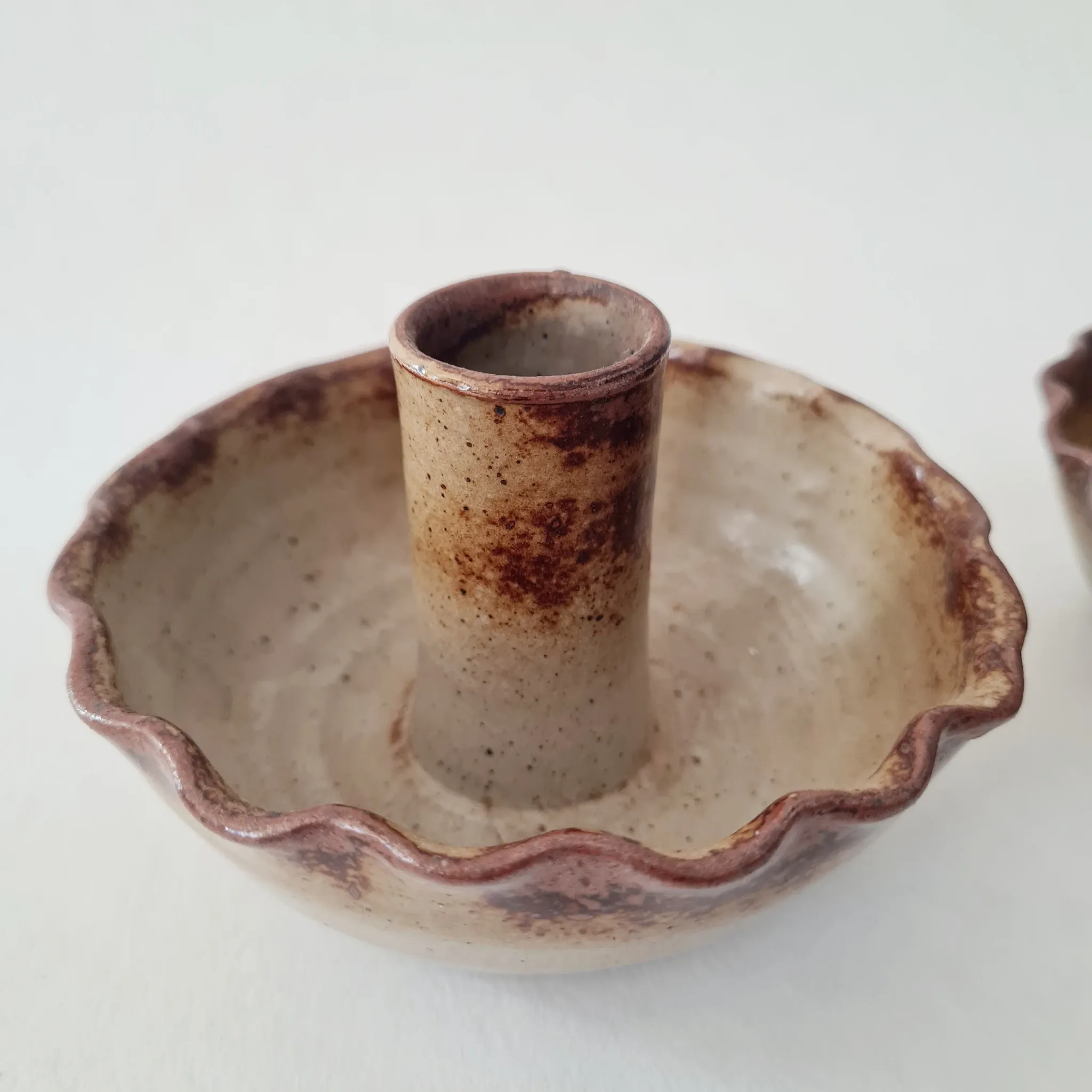 Pair of antique candlesticks / candle holders in stoneware – 1960s/70s