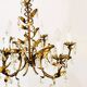 Vintage gold leaf crystal chandelier with 6 lights, 1950s.