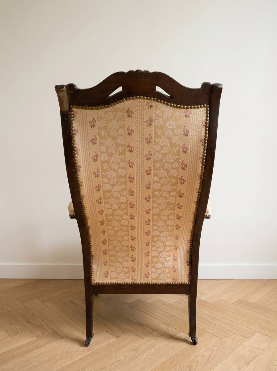 Louis Philippe style Voltaire armchair in wood and beige fabric