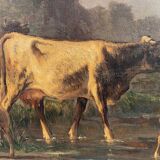 Andres Cortes (Spanish painter 1812-1879), landscape with cows and sheep. Oil on canvas 19th century