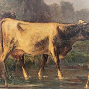Andres Cortes (Spanish painter 1812-1879), landscape with cows and sheep. Oil on canvas 19th century